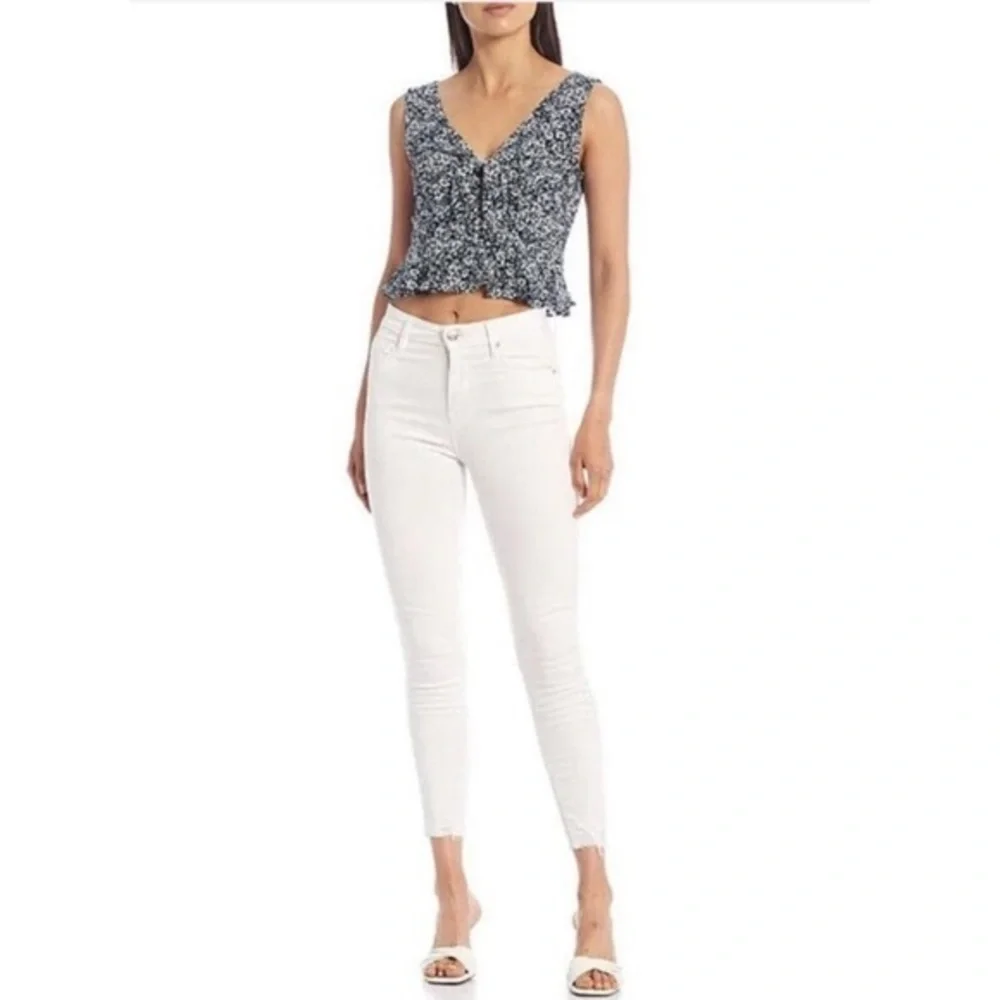 Gianni Bini‎ Floral Tie Front Peplum Top Navy White Sleeveless Size 12